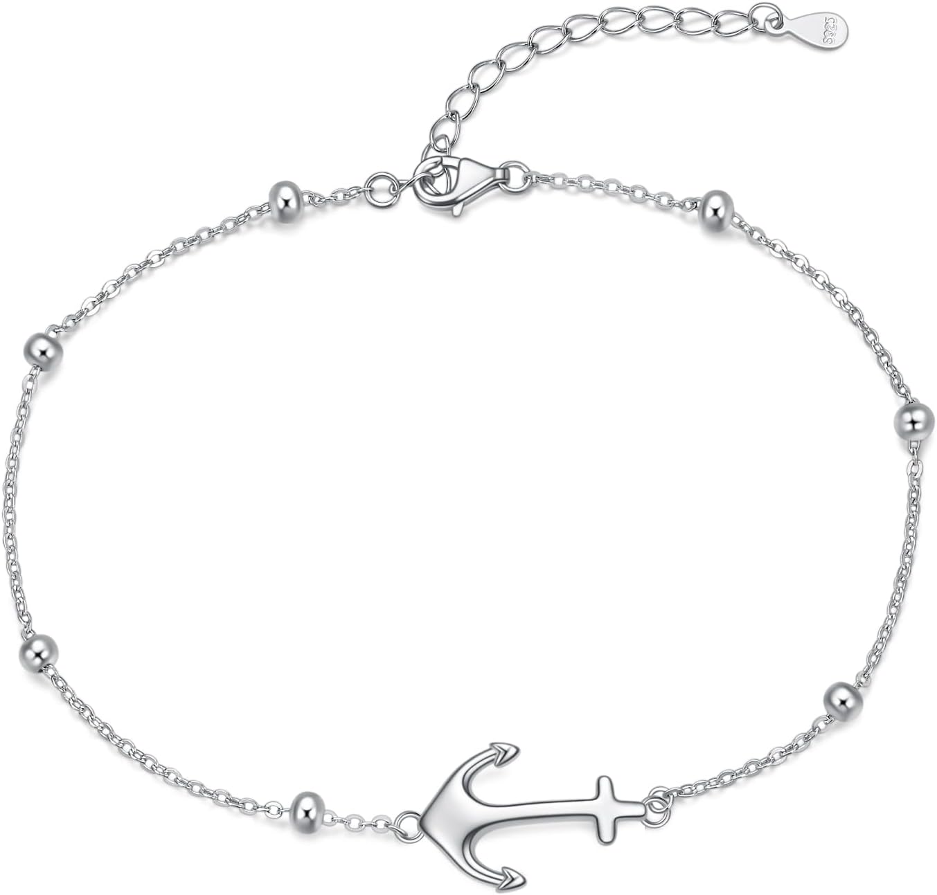 Rnivida 925 Sterling Silver Anklet for Women, Dainty Cross, Evil Eye, Anchor, Wave Beads Chain Ankle Bracelet