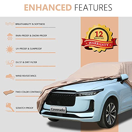Image of Coverado SUV Car Cover Waterproof All Weather - 6 Layer 300D Heavy Duty Car Cover with Lock Cable, Outdoor Rain Sun UV Snow Protection Car Covers for Automobiles Universal Fit for SUV (170 inch-190 inch)