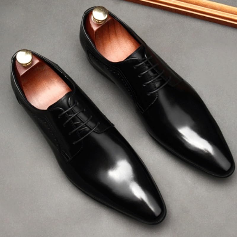 Men's Pointed-Toe Tuxedo Dress Shoes Vintage Hand Business Formal Derby Shoes Comfortable Non-Slip Low Top Work Shoes3