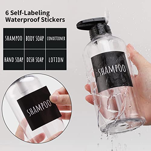 Image of Shampoo Bottles with Labels, Segbeauty 3pcs 16.9oz /500ml Plastic Pump Bottle Dispenser, Empty Refillable Shower Lotion Body Soap Shampoo Conditioner Press Dispenser for Hotel Bathroom Kitchen Clear
