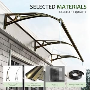 Window Door Patio Awning Door Awnings Exterior Rain and Snow Aluminum Alloy Bracket Strong Load Bearing Capacity Long Service Life Suitable for Patios Deck Doors Porches Exterior Awnings