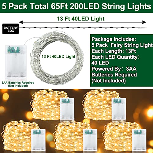 Turnmeon [ 5 Pack &Timer] Led Fairy String Lights Battery Operated,150 Led 50 Ft Copper Wire Lights For Bedroom Decorations Indoor Outdoor Yard Party Wedding Decor #TOP6