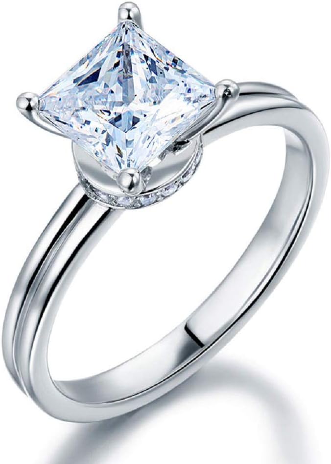 Princess Cut, 2.00Ct, VVS1 Clarity, High Quality Moissanite Diamond, Solid 925 Sterling Silver Ring Promise Anniversary Engagement Wedding Party Jewelry, Special For Gift