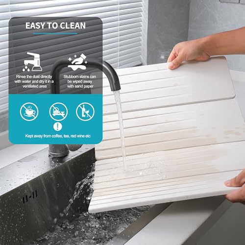 Extral Large Quick Dry Stone Drying Mat for Kitchen Counter,24x16 Inch Collapsible Eco-Friendly Absorbent Diatomaceous Earth Mat for Dishes Cups (White-Upgraded Version, 24x16 inch) by Cnbnd - Image 4