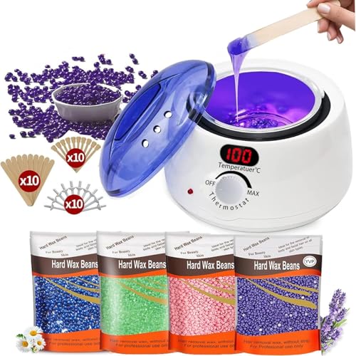 LeQQ Digital Waxing Kit for Women Waxing Kit for Brazilian pot Heater with Beans warmer for Sensitive Skin Hair Removal Easy to Use Melt Warmer (White-2)