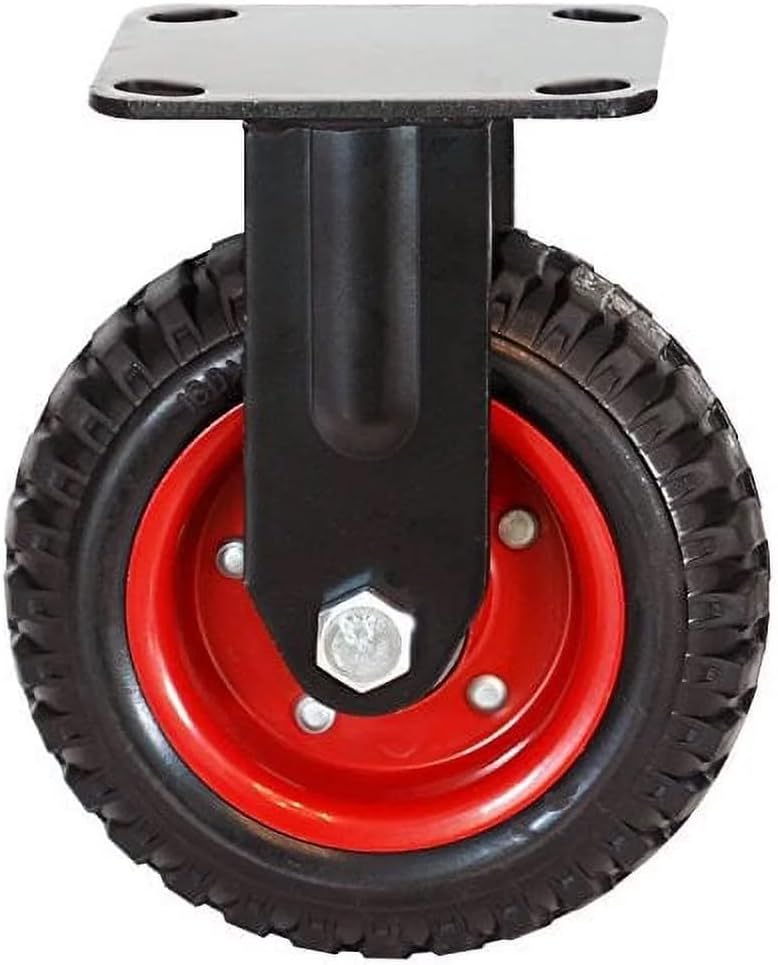 POWERTEC 8 Inch Caster Wheels, Heavy Duty Fixed Plate Casters with Rubber Knobby Tread for Workbench, Dolly, Cart, Trolley, Wagon and Chicken Coop, Large Rubber Castor Wheels, 1PK (17053V)