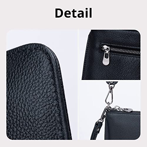 Bveyzi Genuine Leather Wristlet Purses For Women, Envelope Clutch Wallet Small Crossbody Bags For Dressy Evening (Black) #TOP4