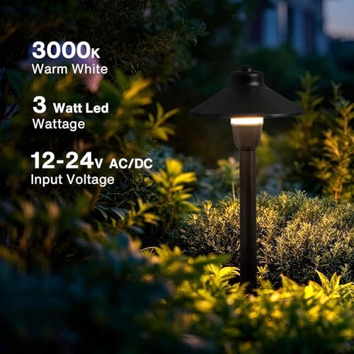 Image of SUNVIE Low Voltage Pathway Lights 12V LED Landscape Path Lights 3000K Outdoor Waterproof Landscape Lighting 3W Aluminum Low Voltage Landscape Lights for Walkway Yard Garden ETL Listed Cord, 4 Pack