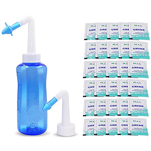 YSSMAO 500 ML Adultes Enfants Nasal Lavage nettoyant Le Protecteur de Nez sinusite nettoie humidifient pour éviter la rhinite Allergique Netti Pot avec 30 pcs sel