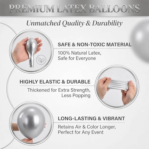 Image of Balloon Column Kit Set of 2 With Balloons Included - with Base, and Pole,Balloon Tower Backdrop Decoration for Wedding, Baby Shower, Birthday Party, or Bachelorette Parties (Silver White)