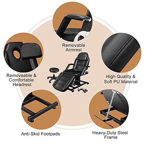 Omysalon Electric Height Adjustable Salon Tattoo Chair Esthetician Bed, Multi-Purpose Facial Bed Chair For Barber Spa Beauty Salon With Hydraulic Stool Equipment, Remote Control, Black #TOP2