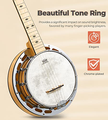Image of Vangoa Mini 5 String Banjo 28 Inch - Travel Maple Small Beginner Kit With Tone Ring, Fiberskyn Remo Head for Kids Teens Adults