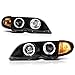 VIPMOTOZ LED Halo Ring Black Projector Headlight Headlamp Assembly For 2002-2005 BMW E46 Facelift 3-Series Sedan Wagon Halogen Model, Driver & Passenger Side