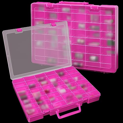 Image of Juexica 2 Pcs Large 48 Grids Plastic Storage Bead Organizer Box, Tackle Box, Compartment Organizer Container with Adjustable Dividers for Jewelry Art Crafts Toys Screw Small Parts(Pink)