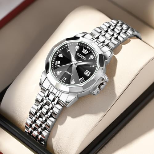 Image of OLEVS Womens Watch Fashion Diamond Analog Gifts Watches for Ladies Quartz Stainless Steel Casual Roman Waterproof Luminous Calendar Wristwatch