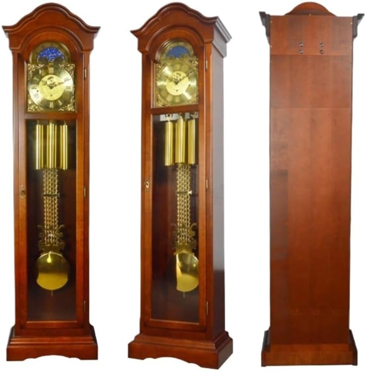 Grandfather Clock Golden Clock, Retro Vintage Non-Ticking Alarm Clock Battery Operated Silent Quartz Movement HD Glass for Bedroom Living Room Indoor Decoration Floor Clock