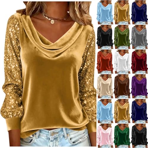 Glittery Tops Sparkly Tops for Women Long Sleeve Velvet Shirts Plus Size Sequin Top Party Womens Fall Sweaters 2026 Blusas De Algodon para Mujer Dressly Capsule Wardrobe Gold - image 1