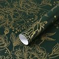 Safiyya Peel and Stick Wallpaper Boho Floral Contact Paper 78.7" x 17.3" Gold and Dark Green Wall Paper Modern Self Adhesive Removable Wallpaper for Bedroom Bathroom Vinyl Rolls