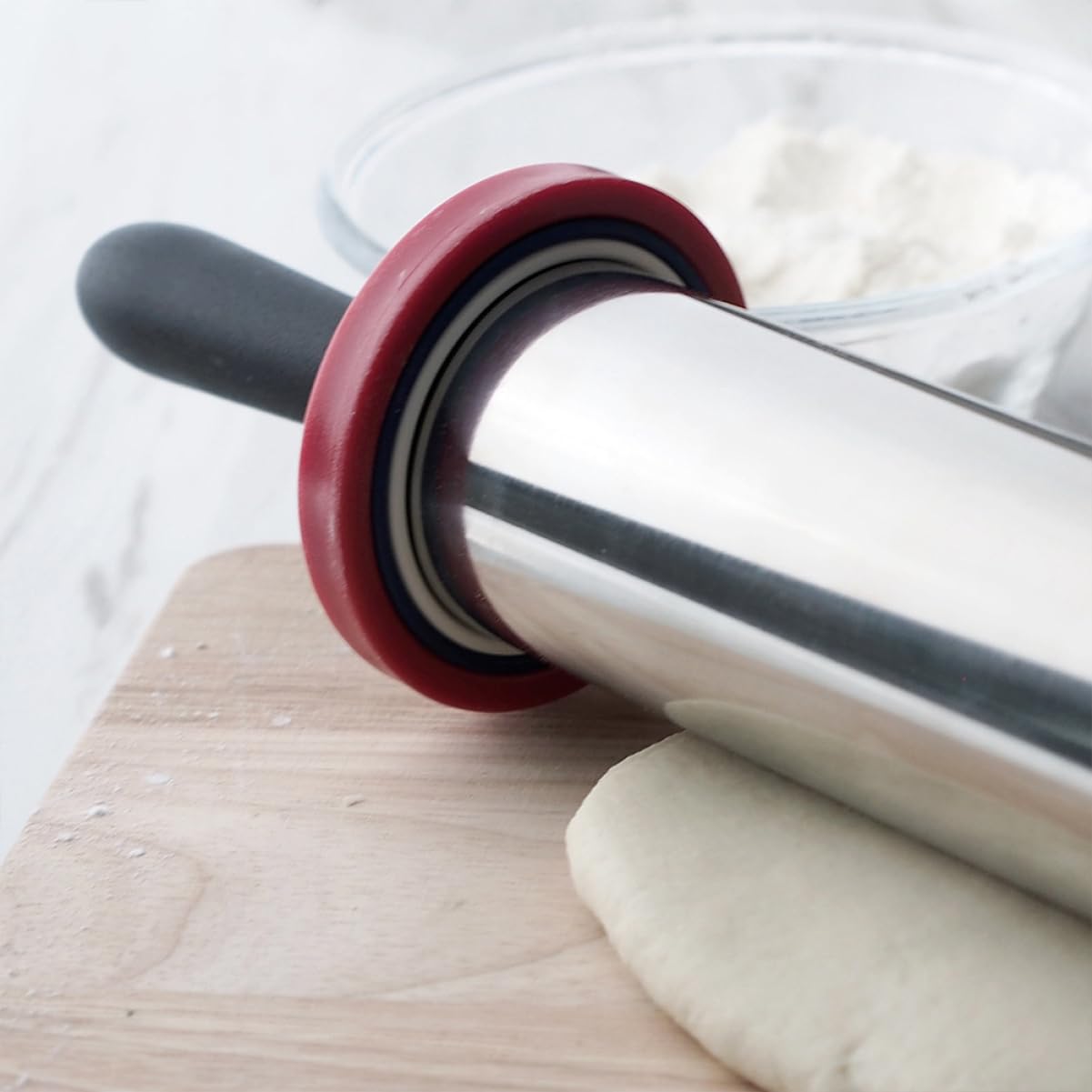 Ciieeo Rodillo de Acero Inoxidable para Amasar Masa y Fondant con Anillos Ajustables de Grosor en Tres Tamaños, Herramienta de Cocina para Repostería y Pastelería