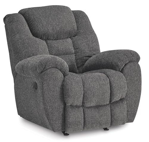 Signature Design by Ashley Foreside Contemporary Nuvella Manual Rocker Recliner with Head-Neck Support and Pillow-Top Arms, Gray