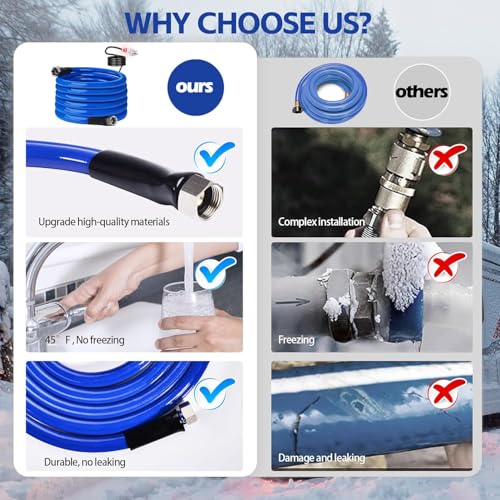 Image of 75FT 15FT 25FT 100FT Heated Water Hose for Rv,-45 ℉ Antifreeze Drinking Garden Water Hose with Energy Saving Thermostat，1 /2 inch Inner Diameter Rv Accessories，Rv Water Hose