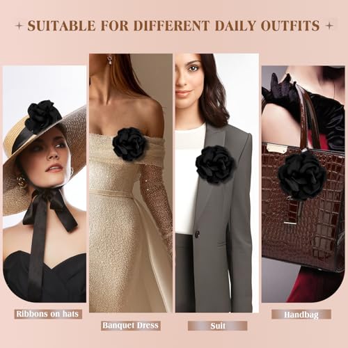 Image of Yadiana Rose Flower Brooches and Pins for Women, Dainty Satin Fabric Rose Brooches Lapel Pins Elegant Hair Clips for Wedding Party Banquet Dress Suit Clothes Accessories Valentine's Day Jewelry Gifts