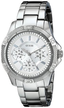 �Q�X GUESS Women's U0235L1 Dynamic Silver-Tone Feminine Mid-Size Sport Watch ���� ���f�B�[�X �r���v �y���s�A���i�z