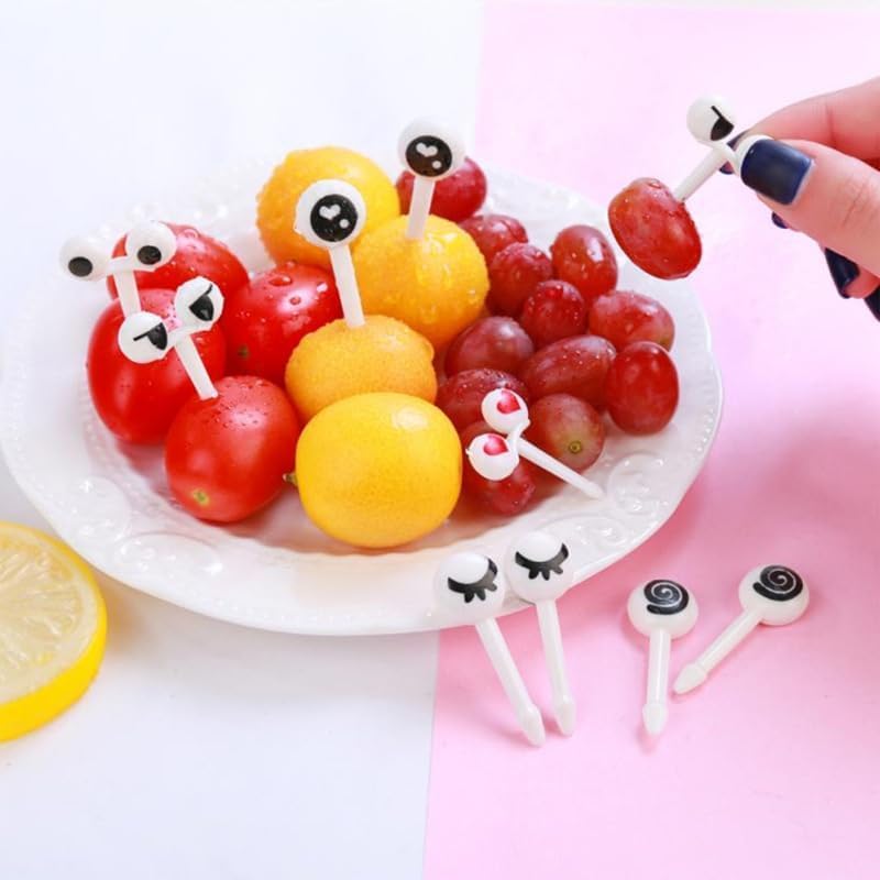 Image of Street27 10Pcs Food Fruit Fork Picks for Kids Cute Animals Bento Box Decor Forks Cake Little Forks Dessert Forks Cartoon Toothpick for Kids Cake Dessert Kids Cocktail Sticks (10pcs Cute Eyes)