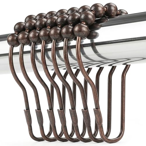 Ansxiy Shower Curtain Hooks Rings Rustproof Metal Shower Curtain Rings for Bathroom Shower Rods Curtains - Set of 12 Bronze