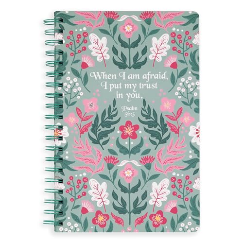 Steel Mill & Co Cute Floral Spiral Notebook Journal for Notes, 10.5" x 7.5" Sermon and Church Notes, Christian Gift for Easter with Durable Hardcover and 60 Lined Pages with Prompts (Put My Trust In You)