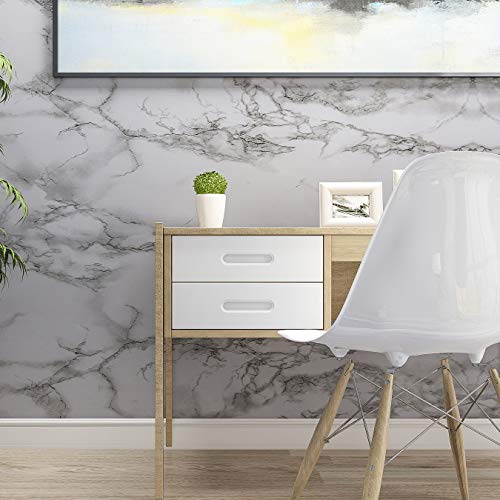 Art3D 120"X15.8" Self-Adhesive Wallpaper, Peel And Stick Grey Marble Paper, Matt #TOP6