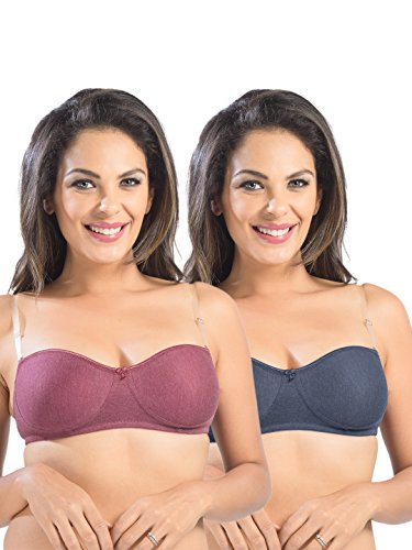 Image of SONARI Ell 18 Womens T-Shirt Bra | Double Layered, Adjustable and Removable Bra Straps, Hook and Eye Closure, Non-Wired, Soft Cotton Spandex Material (Free Transparent Straps)