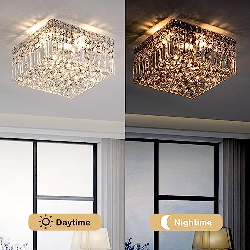 Ceenli 4-Lights Modern Flush Mount Ceiling Light Fixtures,Elegant Crystal Chandelier Pendant Ceiling Lamp For Bedroom,Living Room,Dining Room,Hallway H5.9 X W13.7 X L13.7 (Bulbs Not Included) Square #TOP3
