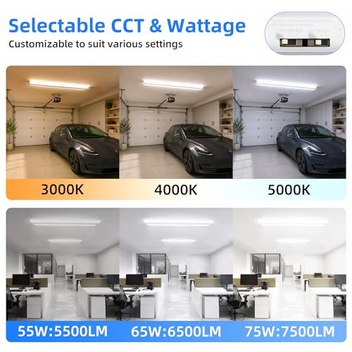 Image of hykolity 4FT 6.4''W LED Wraparound Light with 3 Wattages /3 CCT Selectable | 55W-75W, 3000K-5000K, 5500LM-7500LM, No Glare, Flush Mount Ceiling Light for Office Kitchen, Laundry Room, ETL, 4 Pack