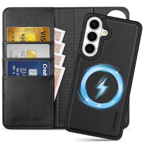 SHIELDON Genuine Leather Detachable Wallet Case for Galaxy S26+ Plus, Black
