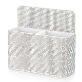 MotiMind Silver Bling Magnetic Pen Holder for Refrigerator, Women Girls Locker Accessories, Marker Holder for Whiteboard, Sparkly Gift Desk Organizer for School Office Supplies (Medium,Rhinestone)
