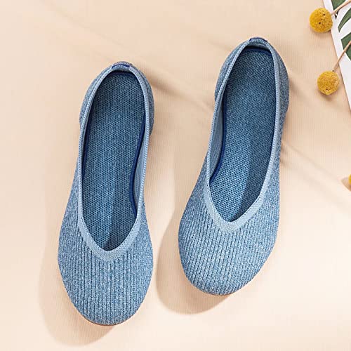 Image of Frank Mully Women's Ballet Flats Round Toe Walking Flats Slip On Work Shoes Knitted Flats Shoes for Woman Soft Lightweight
