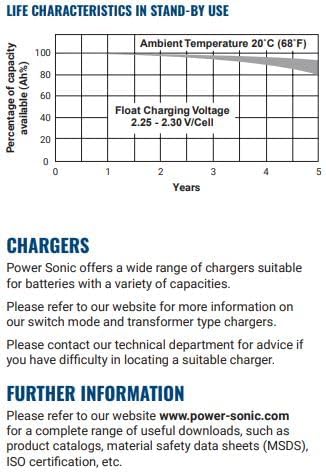 Miniatura 7 de Power Sonic PS-12120 Batería de plomo ácido sellada recargable 12V 12AH para uso general, médica, iluminación de emergencia, fuego y seguridad con