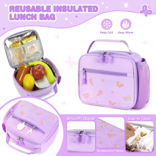 Image of DIGOBAY Backpack for Girls 6-8, 3PCS Embroidery Toddler Girls Backpack with Lunch Bag Pencil Case, 15.7 inch Kids School Bookbag for Preschool Kindergarten Elementary Daycare Backpacks, Purple Butterfly