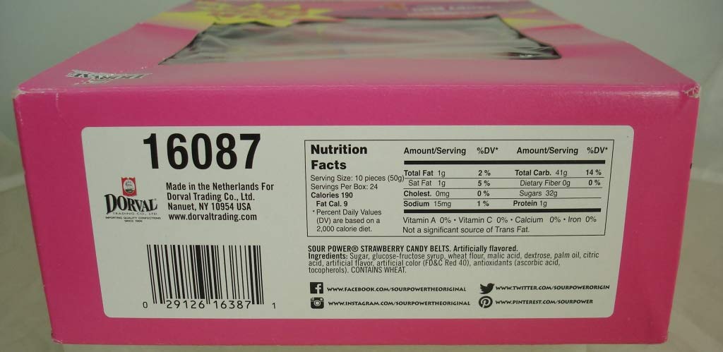Sour Power Belt Candy Packages, Strawberry, 24 count, 42.3 Ounce