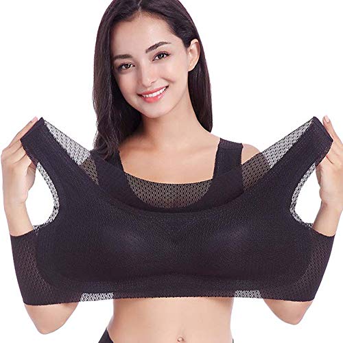 Faxiang Women's Comfort Seamless Stretch Sleep Bra Breathable Detachable Wide Shoulder Sports Yoga Bra (M-7Xl) Black #TOP19