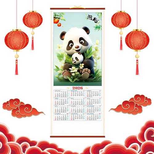 Calendario de Año Nuevo Chino 2026 Año del Calendario de Pared de Caballo 熊貓 Calendar Lunar Chino Animales Calendario Monthly Hanging Calendar Decoración del Hogar para Organización Planificación