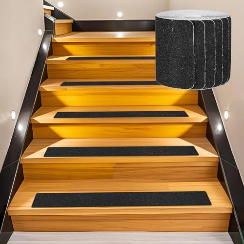 Image of M METERXITY 15-Pack Anti Slip Traction Tape 30 inch x 4 inch Best Grit Outdoor Non-Skid Tape High Traction Friction Abrasive Adhesive for Indoor /Outdoor Stairs Step [Black]