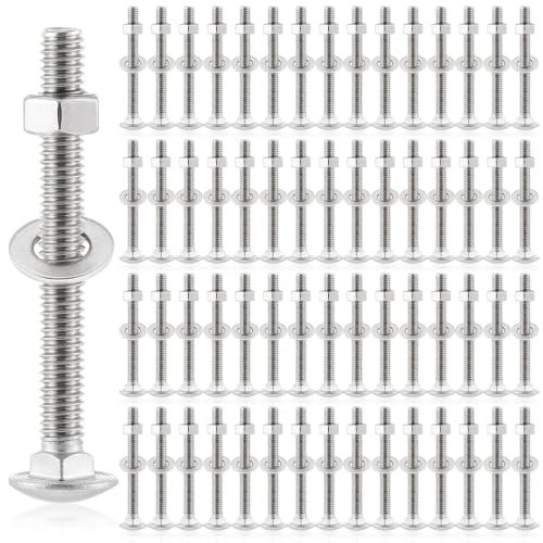 Image of Zonon Stainless Steel Carriage Bolts and Nuts Kit Round Head Square Neck Carriage Bolts Screws and Hex Nuts and Flat Washers, Stainless 18-8 Full Thread Coverage(1 /4-20 x 2-1 /2 inch,Silver,100 Sets)