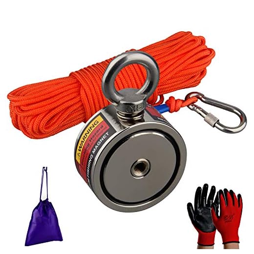 MUTUACTOR Starka fiskemagneter kombinerade 240kg, dubbelsidig hämtningsmagnet N52 neodymmagneter med 20 m (66 fot) hållbart rep, kraftfulla magneter för fiske och magnetisk återhämtning räddning