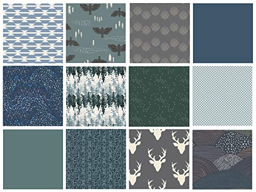Fabrics for Men's Quilt | Masculine Quilting Fat Quarters | Woodland Bundle with Deer | Hunting Fabrics | Dark Colored Fabric Bundle | Art Gallery Fabrics (Fat Quarters)