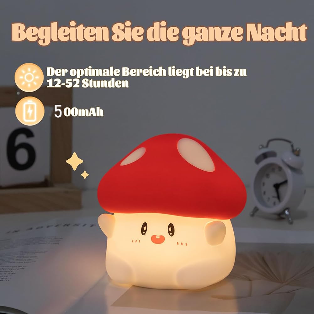 Lámpara de noche de hongo, funciona con pilas, carga USB, luz de mesa de silicona regulable con función de temporizador para niños