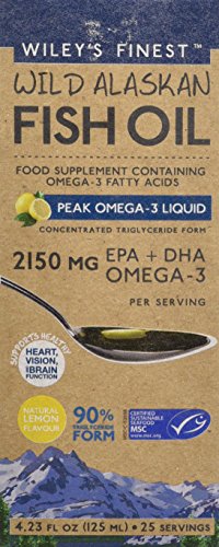 Wileyu0092s Finest Peak Omega-3 Liquid 2150mg EPA + DHA Omega-3 Natural Wild Alaskan Fish Oil Food Supplement 25 Servings Lemon Flavour