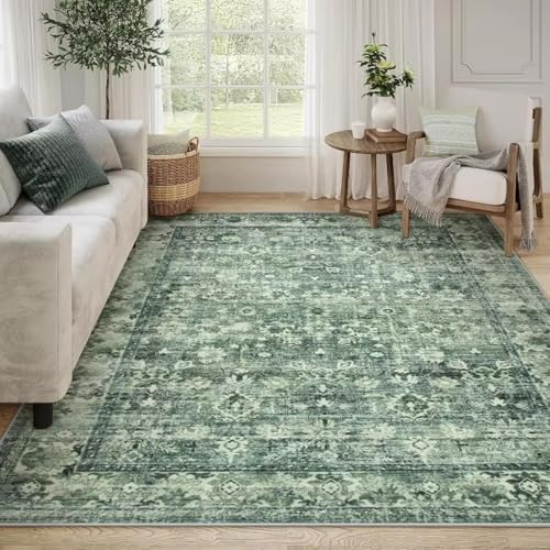 Alfombra verde grande sala de estar comedor textil bohemio retro 2