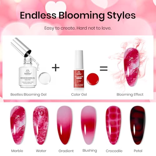 Image of Beetles Blooming Gel Nail Polish Kit - Hema Free Clear Blooming Gel with Red Nail Polish & Nail Art Brush, Soak Off UV /LED for Aura Nails Flower Marble Watercolor Designs DIY Gift Set